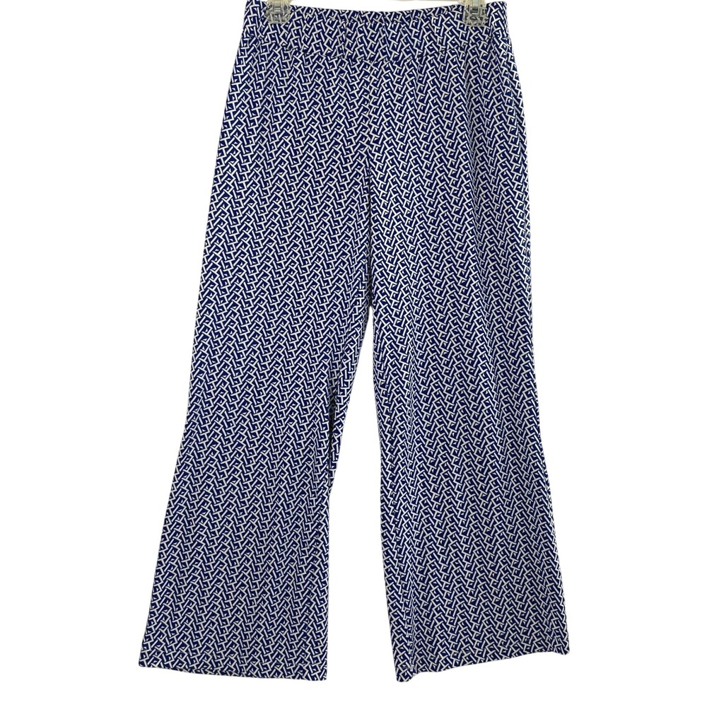 Notations Palazzo Pants Womens Small Blue Geometric Print Wide Leg Pull On Comfy